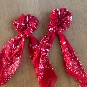 Red Bandana Print Hair Scrunchies with Tails